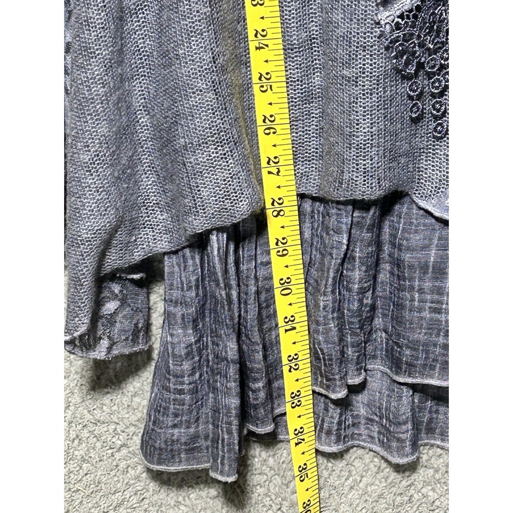 Simply Couture Tunic Set 3 Pc Blue Knit Layered Lace Scarf Sz L Boho Lagenlook - Picture 4 of 7